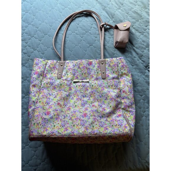 Betsey Johnson pink floral shoulder bag with small case vintage Y2K feminine - Picture 1 of 10